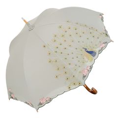 シノワズリーモダン 孔雀刺繍かわず張り晴雨兼用長日傘