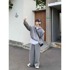 種類23：L/D：黒 春 コーデ メンズ  服 シンプル ファッション オシャレ 大人 かっこいい 大きいサイズ ストリート 紳士服  ハイエンド ジャケット 無地 ショルダーパッド フード付き スウェットシャツ ワイド レッグ ストレート パンツ スーツ