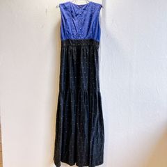 ダブルジェイケイダブル WJKW ロング ワンピース Aライン フレア 薄手 金ボタン 丸首 ノースリーブ 上品 バイカラー 日本製 小さめ