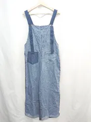 ◇ Θ Hug U 切り替えデザイン デニム生地 ロールアップ サロペット サイズＬ ライトブルー ネイビー レディース E  【1502180074882】