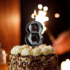 ダイヤキャンドル ろうそく 数字キャンドル 誕生日 7cm ブラック 数字 8