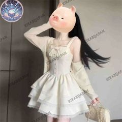 星【新品未使用】法式ロリータ かわいい 春秋用 二点セット ワンピース カーディガン付き 小柄女子向け お嬢様風 パフスリーブ レースリボ