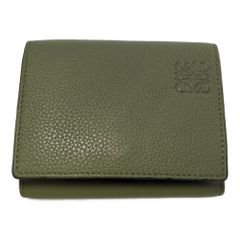 LOEWE ロエベ トライフォールド レザー ウォレット・アナグラム 3つ折り財布/カーキ/ミニ財布/プレゼント【♀】【B】【レディース】★■584298【中古】