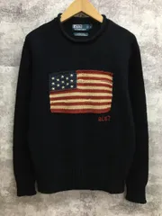⭐︎超希少　90s　ポロバイラルフローレン　パッチワーク柄　ニット　星条旗　スキー 90s ポロ ラルフローレン 星条旗 ウールニット セーター 紺 L