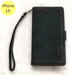 iPhoneケース レトロ 手帳型 iPhone 15 ブラック スマホ アイフォン ケース