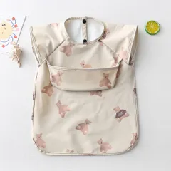 ☆ クマ ☆ お食事エプロン 子供用 ポケット付き 袖なし ysymbib5235 お食事エプロン お食事スタイ 食事用 エプロン 半袖 撥水 はっ水 スナップボタン ポケット付き ネームタグ付 洗える 保育園 入園準備 食べこぼし 女の子 男の子