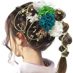 [JZOON] 髪飾り 成人式 ドライフラワー 水引 金箔 銀箔 カスミソウ 組紐 人気 ロープ ヘアアクセサリー 前撮り 振袖 卒業式 結婚式 和装 袴 着物 浴衣 ブライダル 花嫁 ヘッドパーツ ゴールドピン ゴールド葉っぱ Y1607