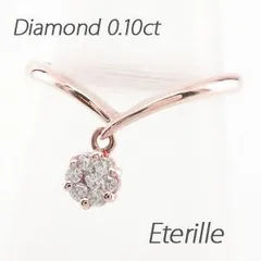 ダイヤモンド リング 指輪 レディース V字 ミステリー セブンスター フラワー 花 シンプル スイング ブラ 揺れる ブラ k18 18k 18金 ゴールド