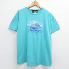 XL/古着 半袖 ビンテージ Tシャツ メンズ 90s ディズニー ミッキー 山 コットン クルーネック 青緑系 24mar06 中古