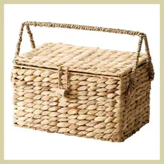 『ウォーターヒヤシンス』蓋付き四角タイプ収納ボックス（持ち手付き）「30×20×18cm」／ナチュラル　※ケース,和風,天然素材,アジアン雑貨,カントリー,レトロ,編み,かご,籐風,バスケット,フタ,ハンドル,人気素材,小物入れ,複数値引き,割引