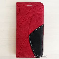 iPhone SE3 SE2 8 7 SE (第2世代/第3世代) ケース スマホ 手帳型 カードケース ツートンカラー 裏止め 曲線模様 幾何学 レッド 赤 赤色 アイフォン