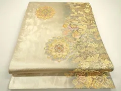 5k2433 袋帯　絹　正倉院文様　華文　金色　緑　花柄　和装　着物 5k2433 袋帯 絹 正倉院文様 華文 金色 緑 花柄 和装 着物