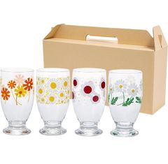 アデリア(ADERIA) アデリアレトロ グラス タンブラー [台付きグラス / 335ml / 4柄アソートセット ] 専用クラフトボックス入り 日本製