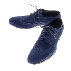 【中古】デュカルス DOUCALS スエード ウイングチップ ドレスシューズ ネイビーブルー【サイズ40】【メンズ】