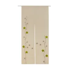 新品 YURLISA春夏冬おしゃれ花柄刺繍入りの麻風のれん (グリーン刺繍 幅68㎝x180㎝丈)