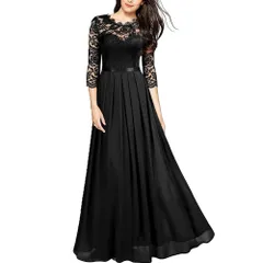 『大人気』 ファッション クルーネック レースワンピース 立体な花柄刺繍 ドレス ハイウエスト ロングワンピース スリム コンシールファスナー ワンピース パーティー ZUOMAレディース 演奏会