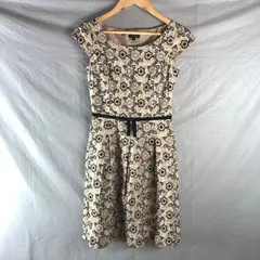 トッカ TOCCA ワンピース フレンチスリーブ 花柄 刺繍 リボン フレア 綿 裏地付き 日本製 黒 ベージュ系 0サイズ 948497