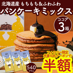 【先着10名★半額】もちもち！北海道パンケーキミックス ココア3箱(180g) ホットケーキミックス おうちカフェ カフェ風 簡単 美味しい 甘さ控えめ スイーツ  ギフト 離乳食 ホットケーキ粉 パンケーキ粉
