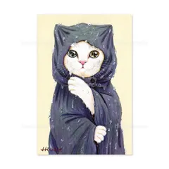 2.レインコートの白猫 猫のポストカード