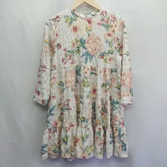 ◇ ⊇ ZARA 花柄 長袖 ミニ丈 ワンピース サイズS アイボリー マルチカラー レディース E  【1409100001181】