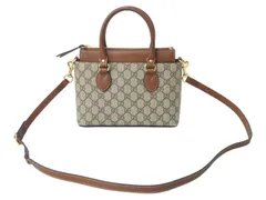 GUCCI グッチ 2WAYバッグ ハンドバッグ ショルダーバッグ GGスプリームキャンバス レザー ブラウン ベージュ 美品 中古 4b003455