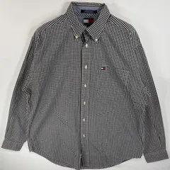 古着 90's/90年代 トミーヒルフィガー TOMMY HILFIGER 長袖シャツ ボタンダウンシャツ ワンポイント 刺繍 ロゴ 胸ポケ M  ネイビー系 チェック メンズ