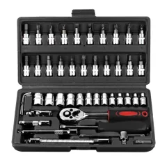 ☆ ブラック ☆ ソケットレンチ 46点セット chtongjt0046a ソケットレンチセット ソケットレンチ ラチェットレンチ 工具セット 46点 セット 六角 サイズ ロング 家庭用 DIY バイク 車用 日曜大工 メンテナンス 整備 ケース付き