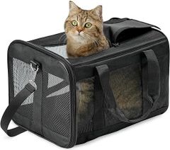 HITSLAM 猫 きゃりーケース、猫と小型犬のバックパック、猫きゃりーバッグ 人気、3面メッシュ、通気性と耐久性、軽量で持ち運びが簡単車/旅行/外来/屋外ペット用品、黒