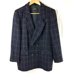 レリアン leilian ジャケット テーラード ツイード チェック柄 ダブルボタン ウール混 日本製 ネイビー系 13+サイズ 938155