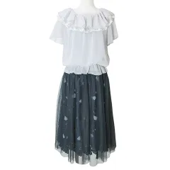 アクシーズファム axes femme セットアップ アンサンブル ワンピース ひざ丈 トップス 半袖 ブラウス プルオーバー シフォン レース チュール M ブルー系 Xのサムネイル