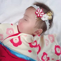 Spring SALE🌸ベビーヘアバンド　つまみ細工　 ひな祭り初節句 お宮参りお食い初め• 100日祝い ハーフバースデーベビーヘアバンド髪飾り
