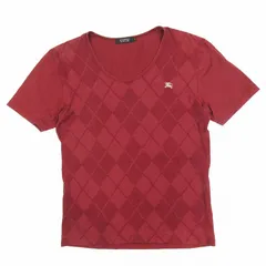 バーバリーブラックレーベル BURBERRY BLACK LABEL アーガイルチェック ロゴ刺繍 Tシャツ カットソー トップス 半袖 コットン クルーネック BMV18-102-18 サイズ2 赤 レッド レディース/2