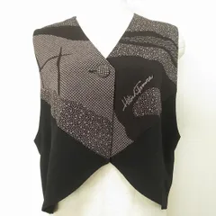 #snc シセンドウ 詩仙堂 ヒトシタムラ ベスト ジレ 黒 グレー系 ちりめん 鹿の子柄 ロゴ レディース [951699]