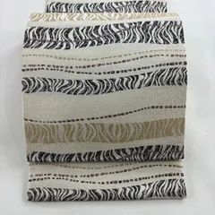 袋帯 名品 友禅流 幾何学模様 銀糸 クリーム 六通 正絹 【中古】
