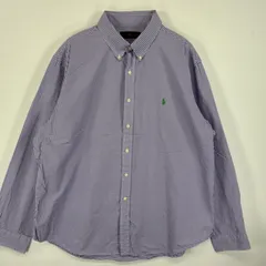 古着 ラルフローレン RALPH LAUREN 長袖シャツ ボタンダウンシャツ ワンポイント ロゴ 刺繍 大きいサイズ XXL  パープル系 チェック メンズ