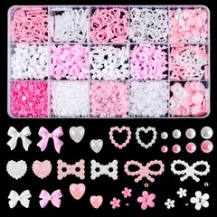 新品 ネイルパーツ リボン ハート 花 パール 3D 立体 蝶結び ハート型 ネイルアートパーツ 可愛い ジュエリーパーツ ネイル パーツ ハンドメイド デコパーツ（B）