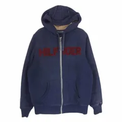TOMMY HILFIGER トミーヒルフィガー 裏地ボア ロゴ フルジップ パーカー ネイビー系 M【中古】