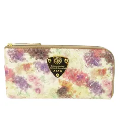 アタオ ATAO 長財布 ロングウォレット 小銭入れなし レザー 革 パイソン 蛇革 花柄 水彩 ロゴプレート ベージュ /CK33 ■GY17