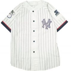 STARTER スターター 90s ニューヨークヤンキース ピンストライプ ベースボールシャツ L程度 WHITE/NAVY 半袖 MLB NY トップス g22690
