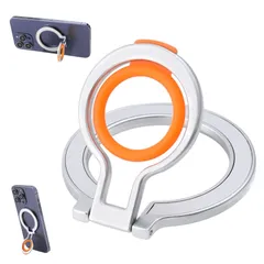 【人気商品】携帯リング 薄型 スマホ マグネット リング リング マグネットリング リング スマホリング スマホリング スタンド バンカーリング スマホりんぐ 指掛け マグネット マグセーフ (シルバーオレンジ) JISON21
