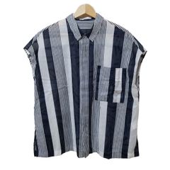 GALERIE VIE(ギャルリーヴィー) 半袖シャツブラウス サイズF レディース美品  - 白×ダークネイビー ストライプ