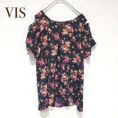 vis ビス【FREE】 半袖カットソー　 肩出し　ノーカラー 総柄 花柄 カジュアル