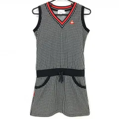 【超美品】ルコック ノースリーブワンピース 黒×白 総柄 ネックレッドライン Vネック レディース M ゴルフウェア le coq sportif