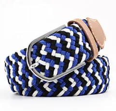 【ブルー×ホワイト×ブラック】ベルト メッシュベルト ゴムメッシュベルト 穴なし メンズ レディース おしゃれ 編み込み 編み込みベルト ゴムベルト 無段階 サイズフリー ストレッチ ミックスカラー スポーツ ゴルフ カジュアル 太 紳士 送料無料 ギフト