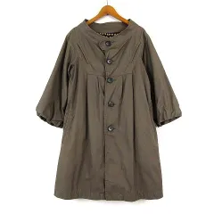 ツモリチサト TSUMORI CHISATO コート ノーカラー タック ドロップショルダー ボリューム袖 7分袖 M 2 カーキブラウンのサムネイル