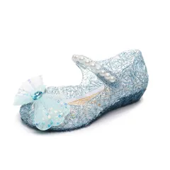 ☆ ブルー ☆ 17cm ☆ サンダル キッズ プリンセス キラキラ リボン サンダル キッズ 女の子 ストラップサンダル 子供用サンダル 靴 くつ シューズ 子供 子ども 可愛い かわいい おしゃれ 軽量 軽い 柔らかい 面ファスナー キラキラ リボン