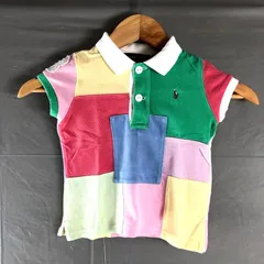 ラルフローレン Ralph Lauren  キッズ ポロシャツ 半袖 パッチワークデザイン ロゴ刺繡 マルチカラー グリーン系 ピンク系 3/3Tサイズ 2025082500123