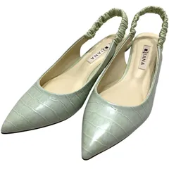 【美品】ダイアナ (23.5) パンプス ストラップ ギャザー ポインテッドトゥ ローヒール 型押し 希少デザイン