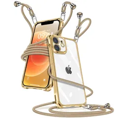 iPhone12 mini ケース クリア ショルダー iPhone12mini スマホケース アイフォン12mini カバー 肩掛け 斜めかけ 縄掛けケース 透明 薄型 軽量 TPU 携帯ケース 紐付き 斜めがけ 織りストラップ付き 長さ調整可能 取り外 0