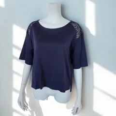 デプレ DES PRES　ショルダーライン メッシュ切替 フロントショート丈カットソー　ブラック　レディース